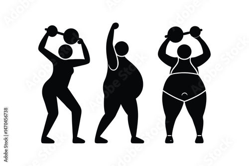 Obese People Weight Loss Practice Silhouette Vector Design