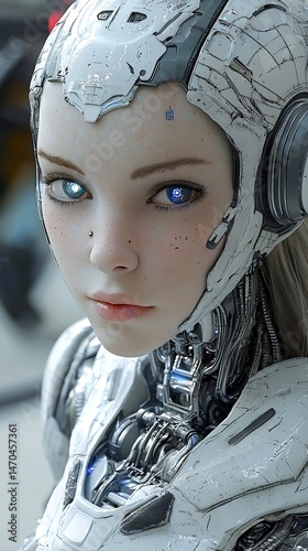 A Futuristic Portrait of a Synthetic Being with Intricate Cybernetic Enhancements