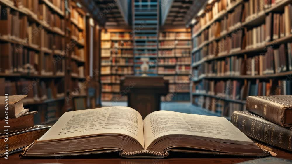 Amidst towering shelves laden with tomes, an open book graces a wooden table, beckoning readers to immerse themselves in the world of literature and knowledge within a tranquil library ambiance. Amidst towering shelves laden with tomes, an open book graces a wooden table, beckoning readers to immerse themselves in the world of literature and knowledge within a tranquil library ambiance.