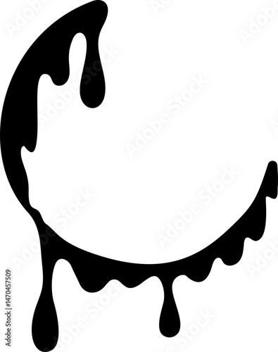 Drips of paint. Black liquid splashes. Silhouette of fluid blobs of sauce caramel and slime