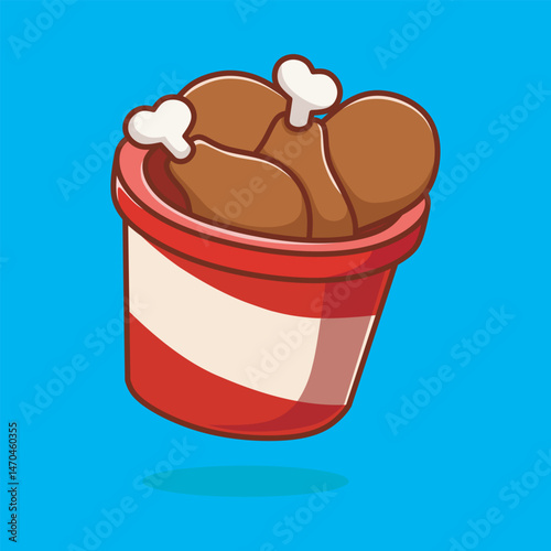 Chicken Drumstick On Bucket Cartoon Vector Icon Illustration. Food Object Icon Concept Isolated Premium Vector.