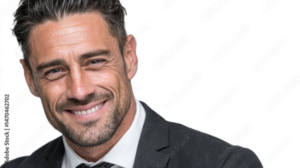 Portrait of a handsome businessman in suit smiling on face, isolated on white background Portrait of a handsome businessman in suit smiling on face, isolated on white background