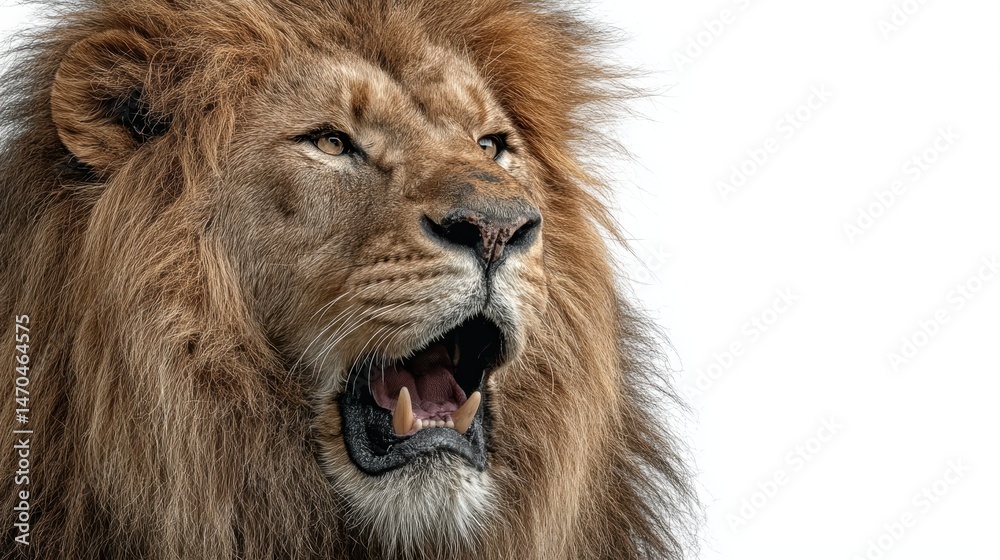 Obraz premium Roaring lion close-up isolated on background