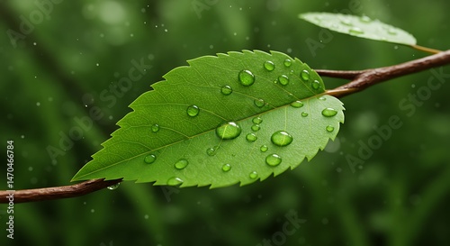 Rain-Kissed Leaf: Nature's Emerald Tears AI Generated