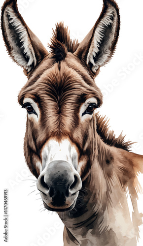 Cute donkey watercolor vector portrait in light brown tones