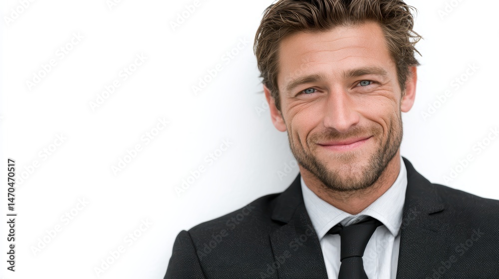 A confident businessman with a warm smile, suited up and ready to take on the world, isolated on white background A confident businessman with a warm smile, suited up and ready to take on the world, isolated on white background