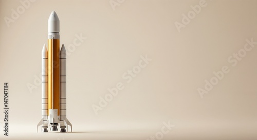 Model rocket standing upright against a neutral background  