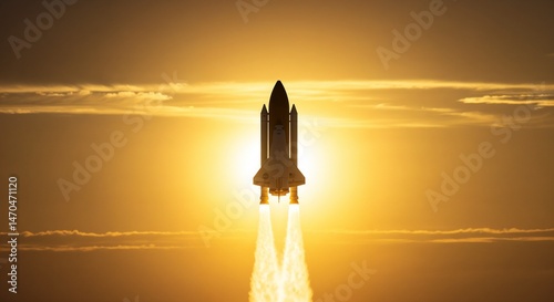 Rocket Launching Against a Golden Sunset  