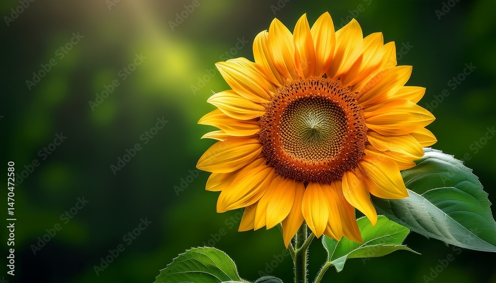 Obraz premium beautiful bright sunflower blooming against lush green background