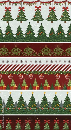 Festive Christmas Borders: Red, Green, Gold Glitter Design AI Generated