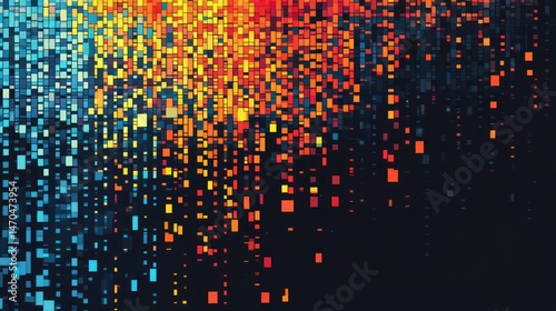 Abstract pixel art cascading colors