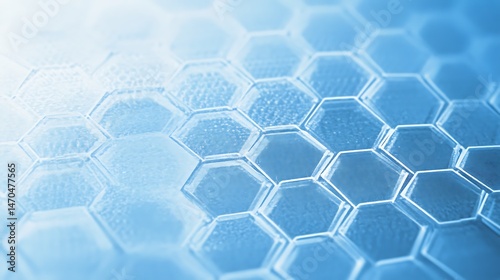 Blue hexagon grid on a light blue background, with a gradient effect to add depth and visual interest. 