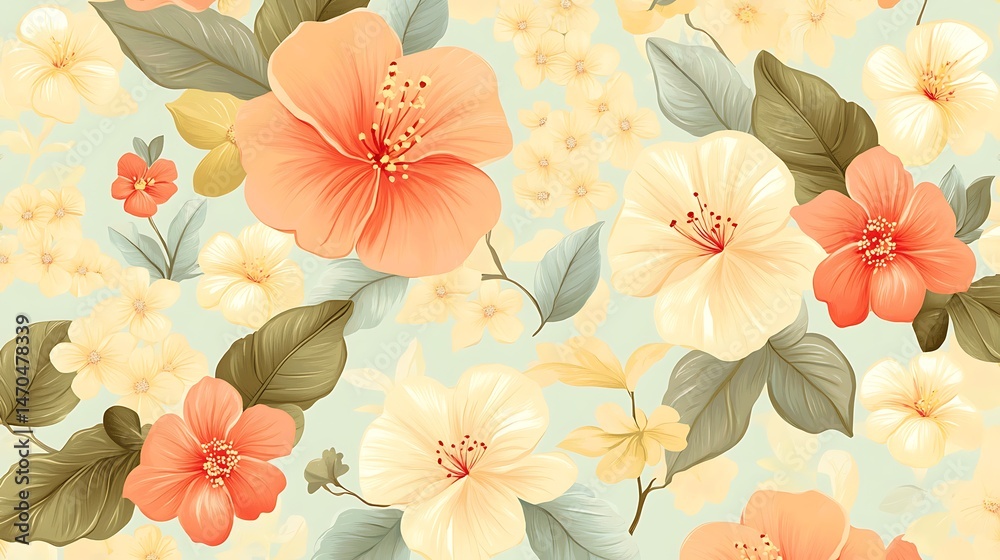 Floral Seamless Pattern with Peach Cream. Floral Seamless Pattern with Peach Cream.