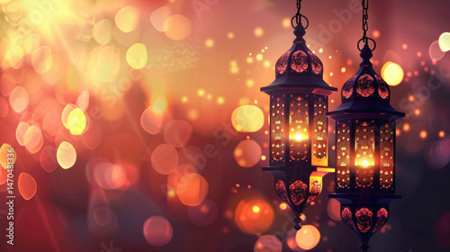 Wallpaper Mural Warm light hanging lanterns festive celebration background Torontodigital.ca