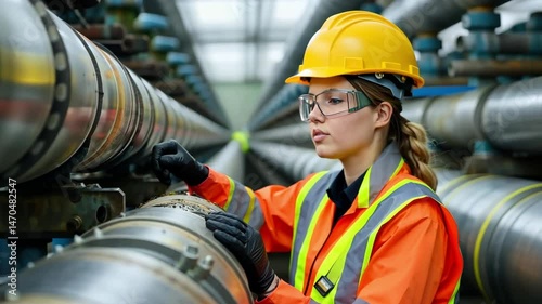 Wallpaper Mural Young female worker wearing uniform in a factory Torontodigital.ca