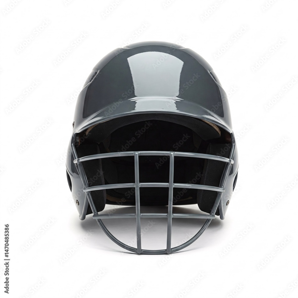 Fototapeta premium Gray baseball helmet with face mask, isolated on white background.