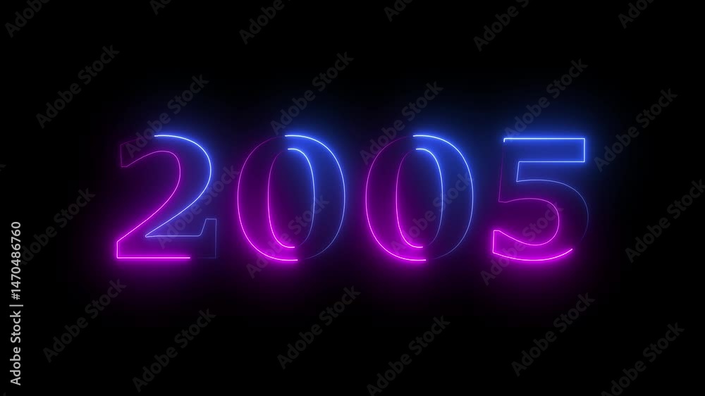 2005 neon line text. Abstract 2005 neon text animation, Glowing neon number text background 4k video. 2005 neon line text. Abstract 2005 neon text animation, Glowing neon number text background 4k video.
