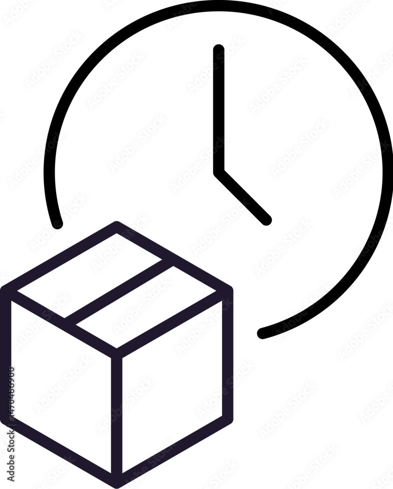 Line Illustration of Clock by Box for Graphics, Concept, Apps Line Illustration of Clock by Box for Graphics, Concept, Apps