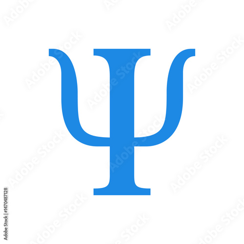 Illustration of a blue psi symbol representing psychology on a white background in a simple design style