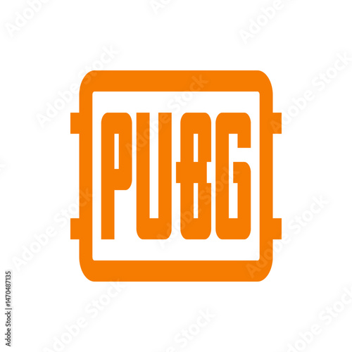 Orange pubg logo with rounded square border and horizontal lines on the sides on a white background image