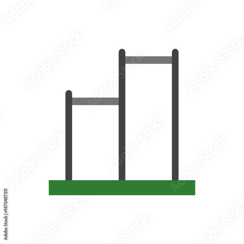 Illustration of two uneven parallel bars on a green surface against a white plain background view image