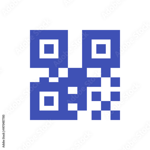 A blue and white qr code with square patterns and distinct modules for digital information storage