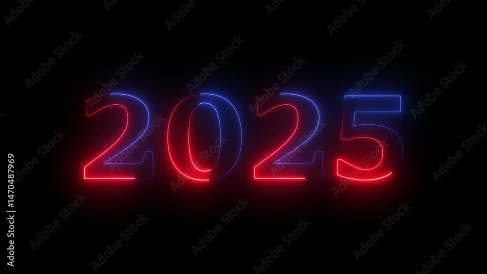 2025 neon line text. Abstract 2025 neon text animation, Glowing neon number text background 4k video. 2025 neon line text. Abstract 2025 neon text animation, Glowing neon number text background 4k video.
