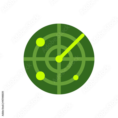 Illustration of a green radar screen with a rotating arm and three blips indicating detected objects