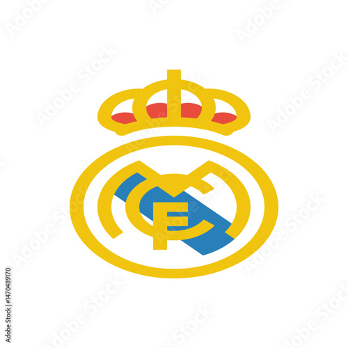 Illustration of the real madrid club de fútbol logo featuring gold crown and blue stripe design element