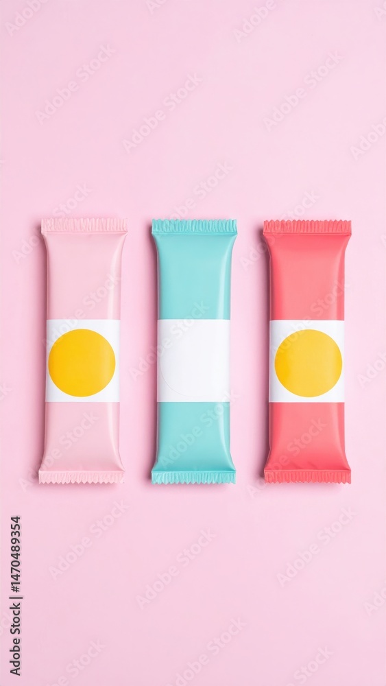 Fototapeta premium Colorful candy packaging on pastel background