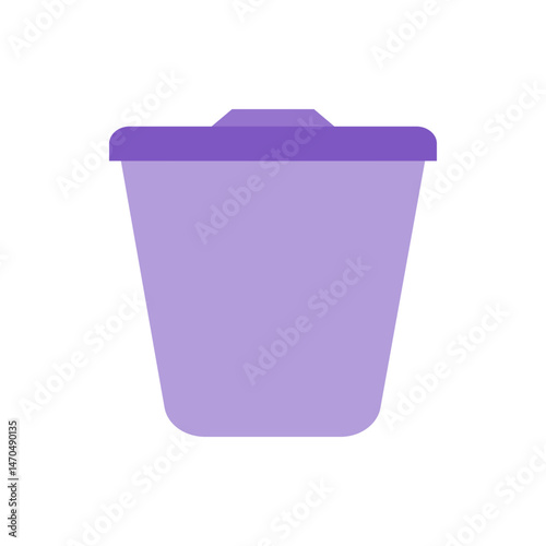 Illustration of a light purple trash can with a darker purple lid on a white background isolated object