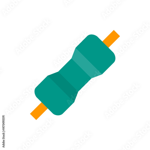 Illustration of a teal electrical fuse with orange leads extending from each end on a white background