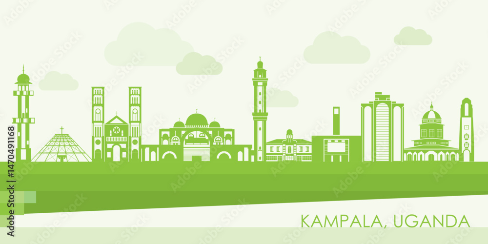 Green Skyline panorama of city of Kampala, Uganda - vector illustration