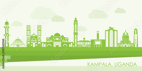 Obraz na płótnie Green Skyline panorama of city of Kampala, Uganda - vector illustration w salonie