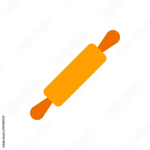 Illustration of an orange rolling pin with handles on a white background, angled diagonally leftward