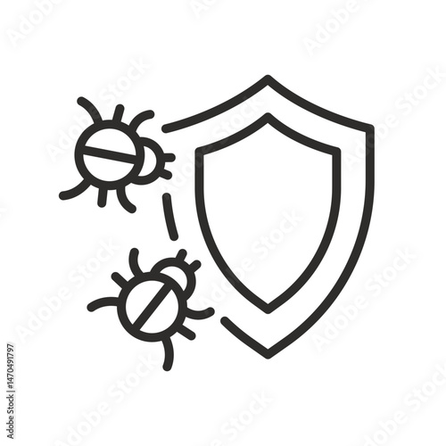 insect protection, shield and pests, antivirus concept, thin line vector illustration