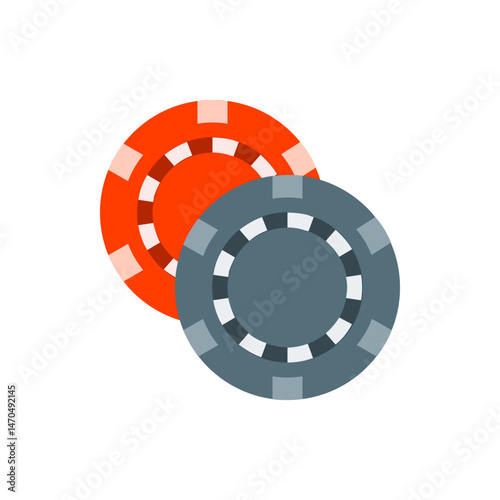 Illustration of two casino chips one orange and one gray with white accents on a white background view