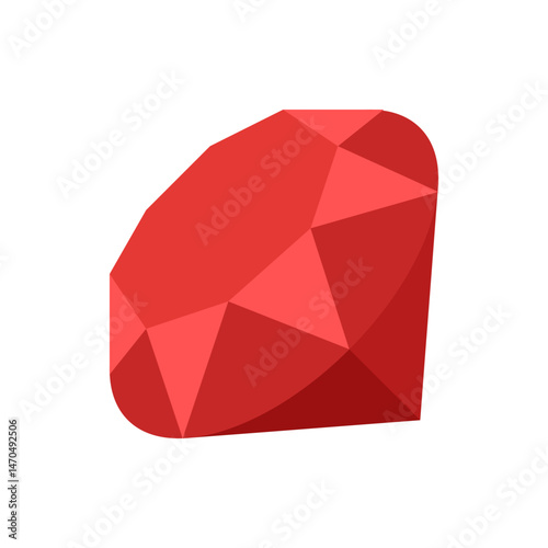 Illustration of a faceted red gemstone with geometric shapes and a rounded edge on a white background