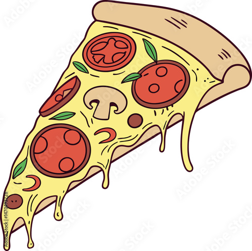 Slice of Pizza: A mouthwatering slice of pizza, dripping with melted cheese, showcases the classic elements of a beloved culinary delight.