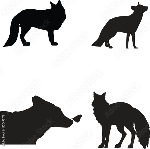 Wildlife Silhouettes – Wolves and Foxes in Distinct Poses