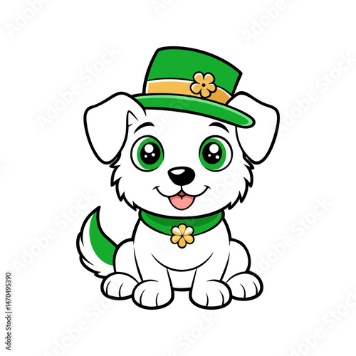 a puppy wearing tiny leprechaun hat coloring page vector art