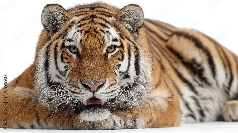 Fototapeta premium A close-up of an intense Bengal Tiger, showing its fierce expression, isolated on a white background