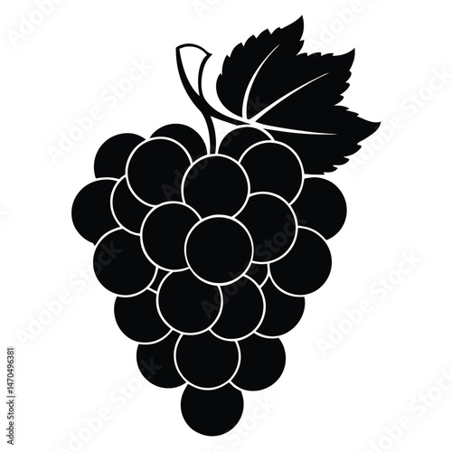 A vibrant vector illustration depicts a sweet bunch of purple grapes, a ripe fruit of the vine, complete with a green leaf