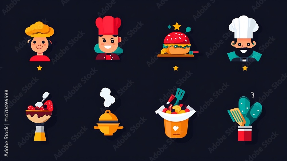 Naklejka premium Chefs with Food Icons, and Flat Design.