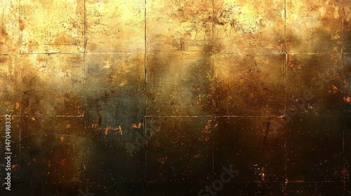 Glowing, textured surface resembling aged, metallic tiles with dark bottom and bright top