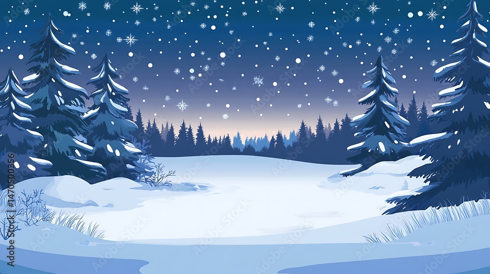 Obraz premium Snowy Winter Forest Night Scene.
