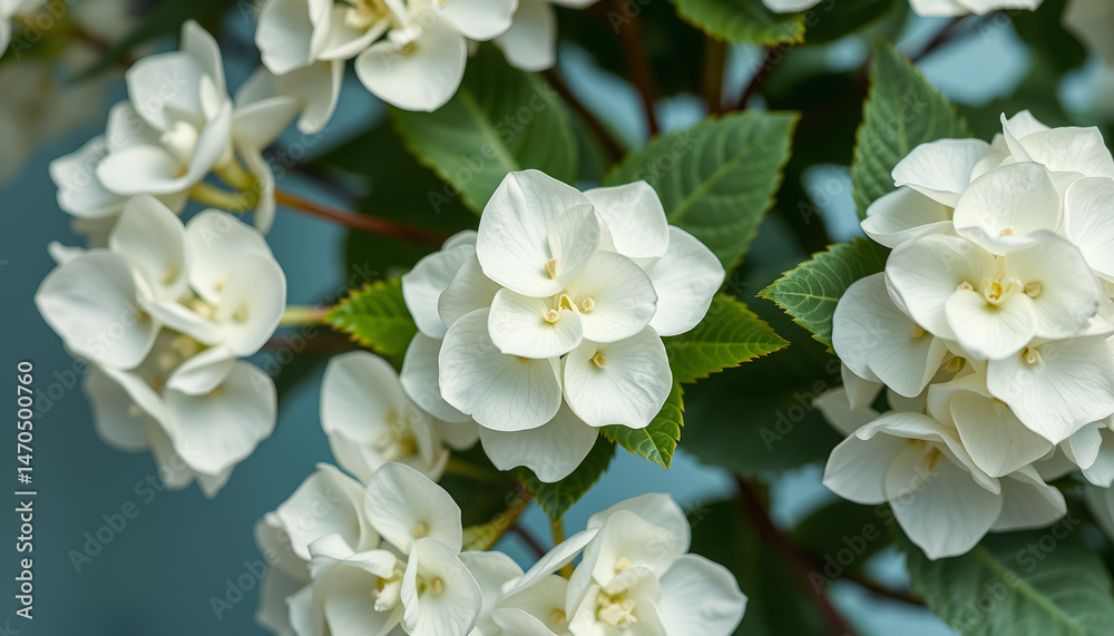 Closeup of Delicate White Hydrangea Blossoms in Soft Focus Closeup of Delicate White Hydrangea Blossoms in Soft Focus