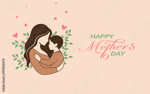 Happy mother's day concept vector illustration. Mother holding a children in her hands.