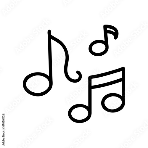 Simple black line drawing of musical notes on white background. Music concept for graphic design, icon, or symbol element use