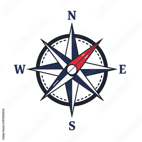 Nautical compass design in traditional style with cardinal directions  